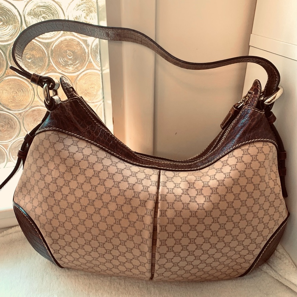 Authentic vintage Celine hobo purse with crocodile leather trim and strap